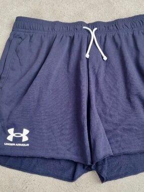 UNDER ARMOUR Men's Loose Rival Terry Cutoff 6" Shorts Size 2XL Midnight Navy